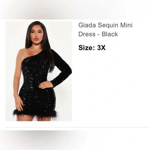 Fashion Nova | Dresses | Fashion Nova Size 3x Black Sequins Feathers |  Poshmark